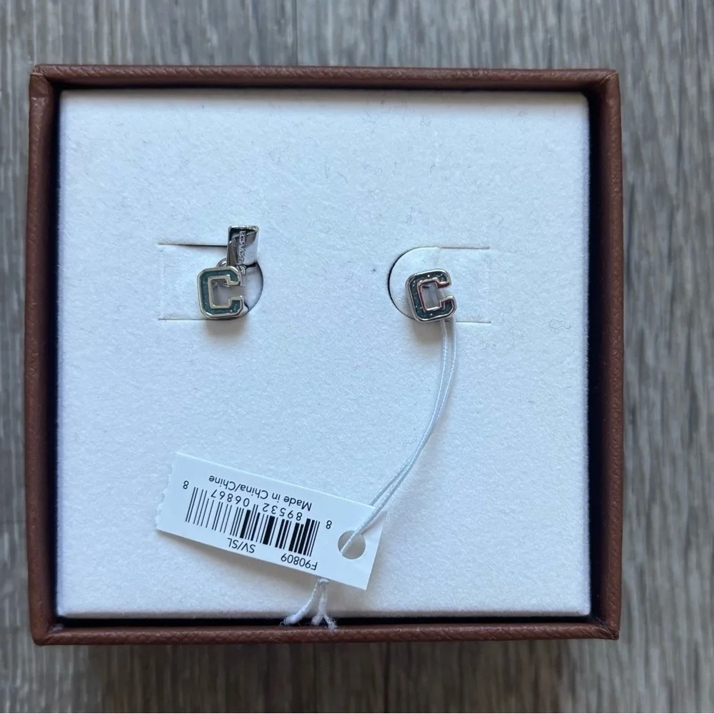 NWT Coach Silver Initial C Earrings - Picture 3 of 4